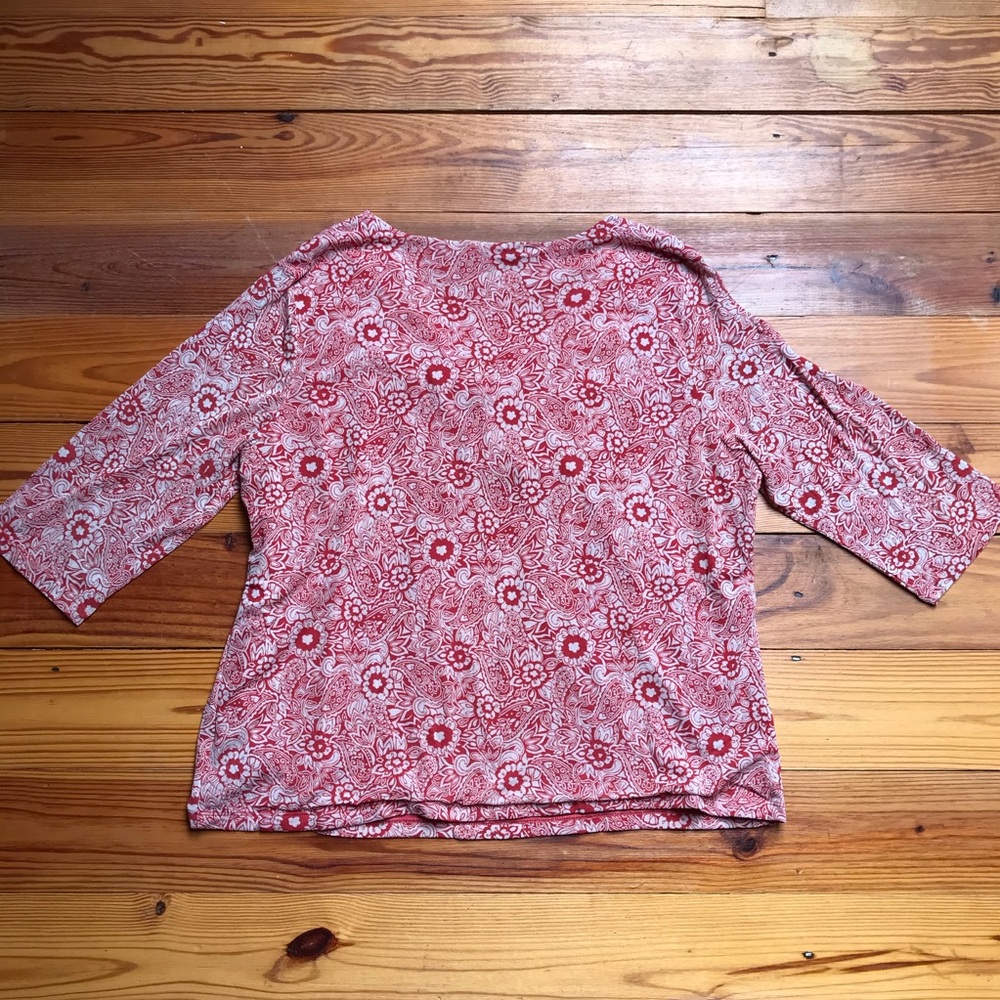 Liz Claiborne Red White Mesh 3/4 Length V-Neck Blouse, EUC, 3X - Picture 12 of 14